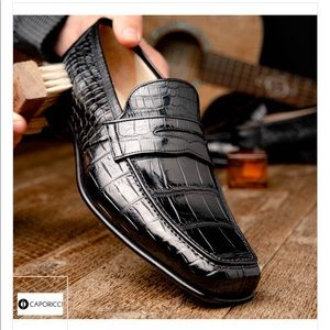 Caporicci 9961 Black Genuine Alligator Penny Loafers